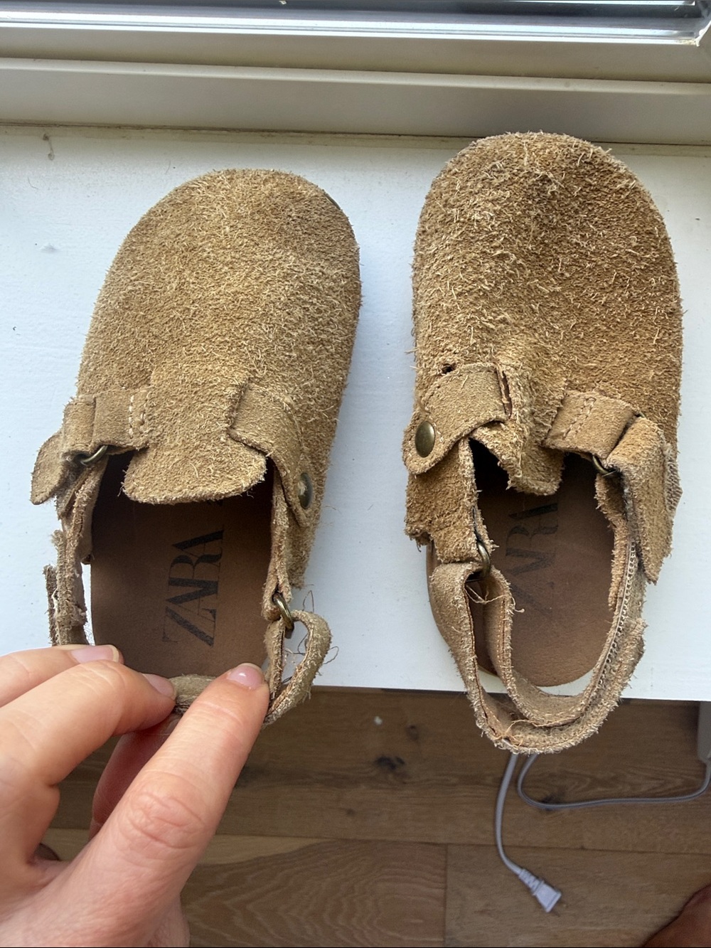 Zara Kids Rough-Texture Tan Suede Strap Shoes